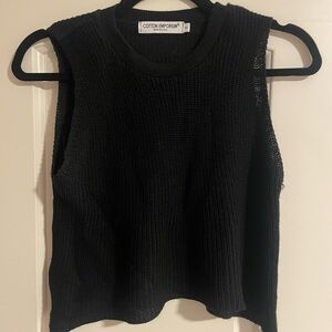 Cotton Emporium Black Mock Neck Cropped Sweater Tank—Size Small